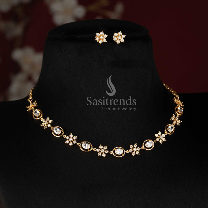 Sasitrends Impon Addigai short and long oval shaped floral micro gold plated necklace