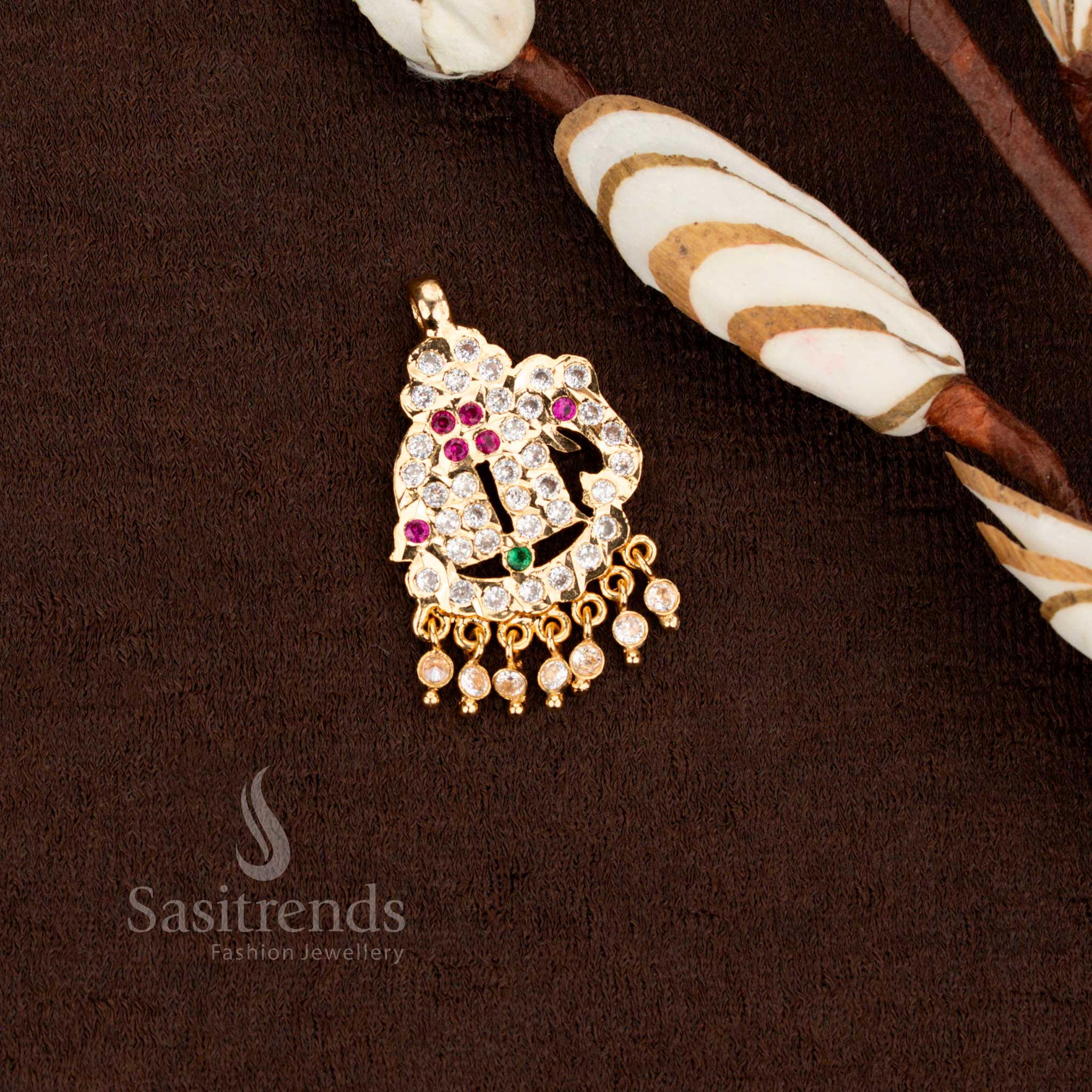 Sasitrends Impon elephant pendant with micro gold plated finish and multi AD stone detailing