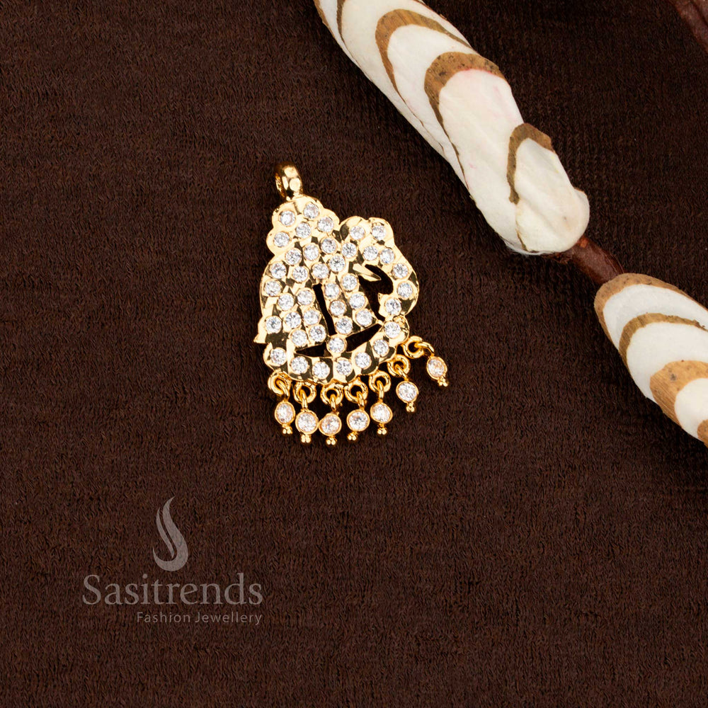 Traditional elephant design white AD stone micro gold plated Impon pendant by Sasitrends with real gold look and guaranteed finish