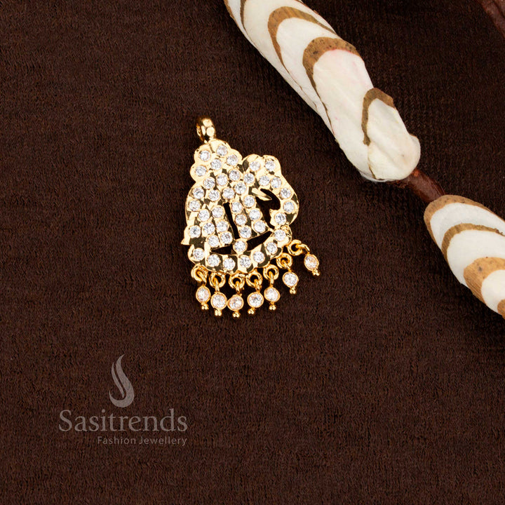 Traditional elephant design white AD stone micro gold plated Impon pendant by Sasitrends with real gold look and guaranteed finish