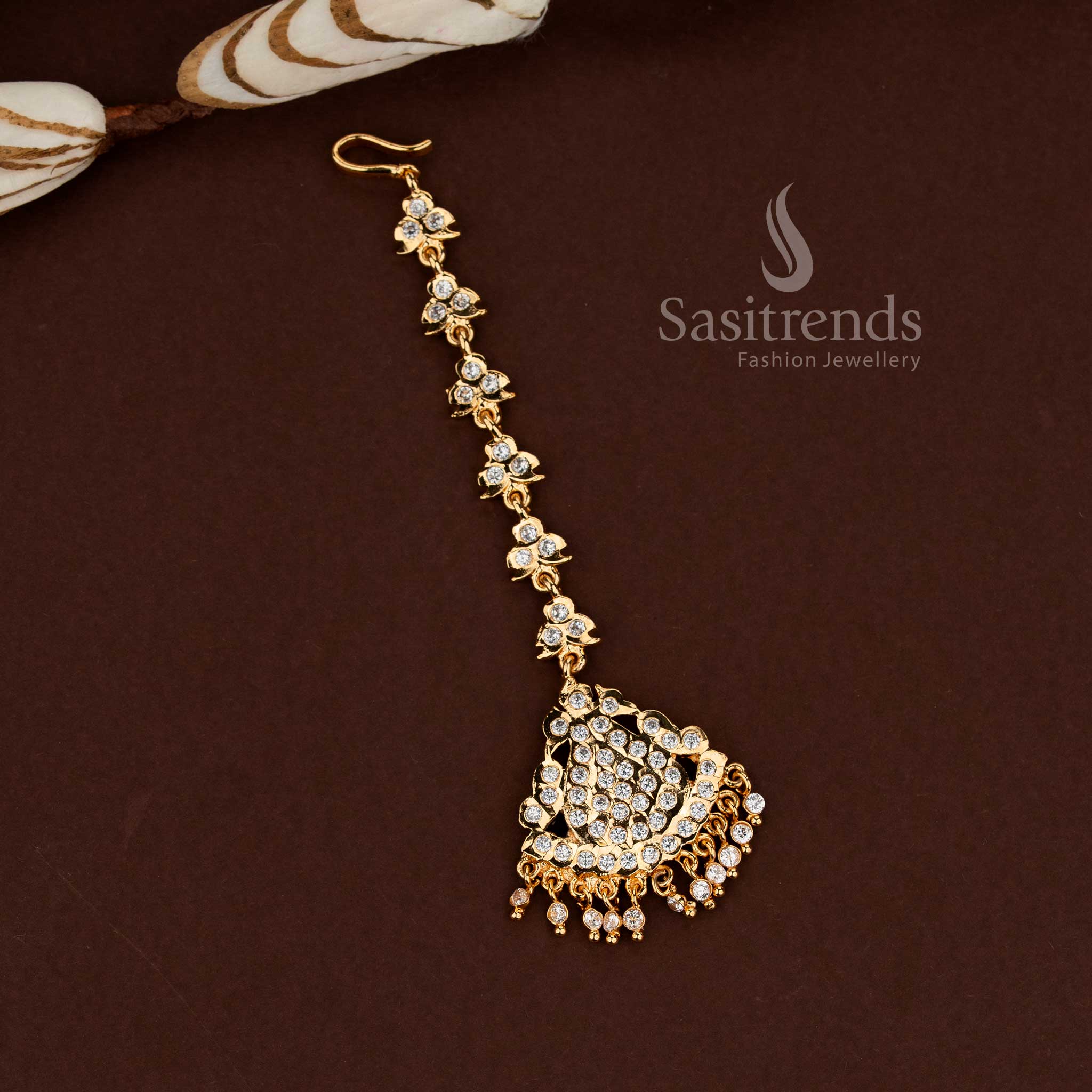 Sasitrends Impon Gati Micro Gold Plated Maang Tikka Collection elegant wedding forehead ornament
