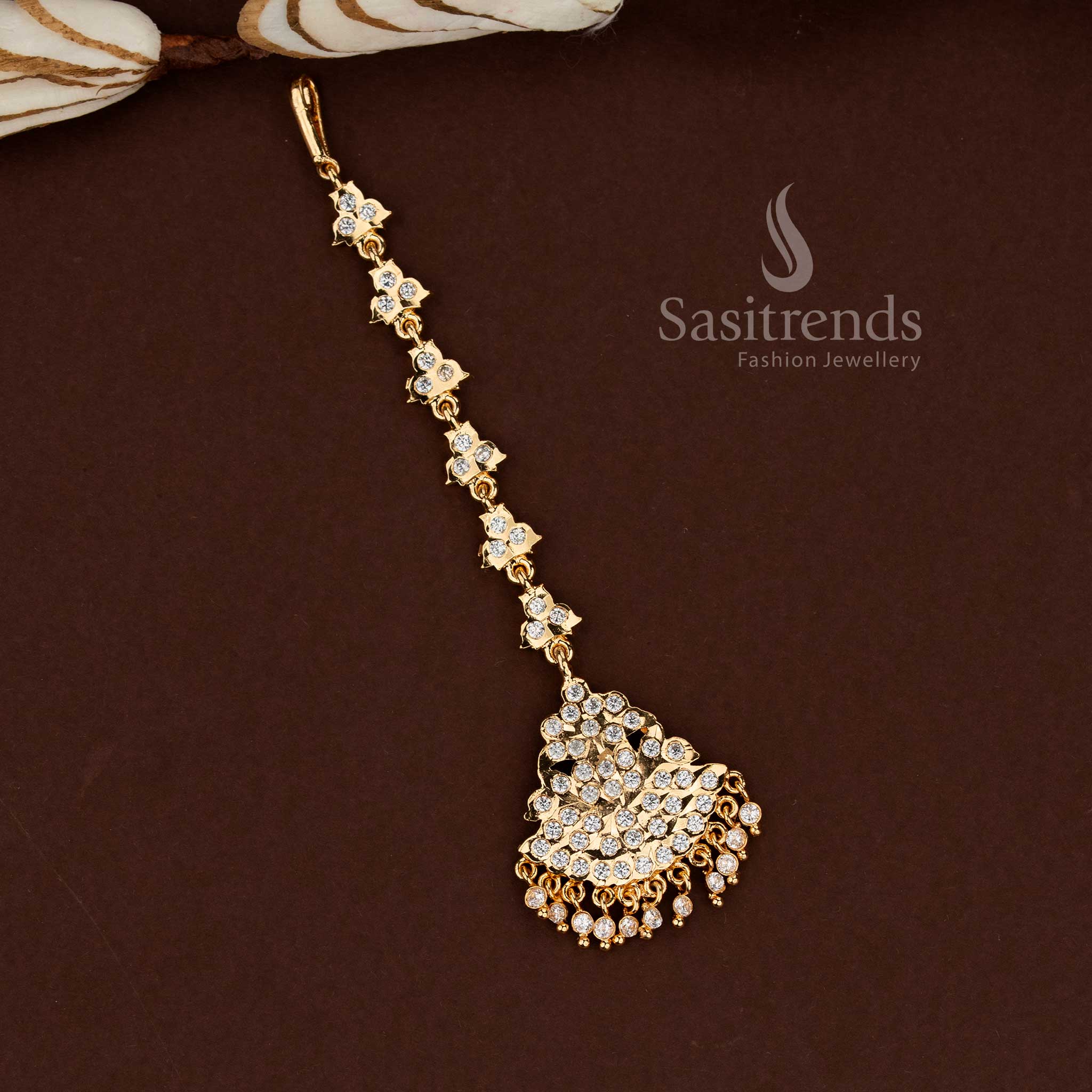 
Sasitrends Impon Gati Micro Gold Plated Maang Tikka Collection premium 1 gram bridal hair ornament
