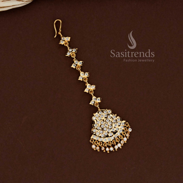 Grand Impon Gati 24K Micro Gold Plated AD Stone Maang Tikka Collection | Guaranteed Real Gold Look Bridal Jewellery for Weddings & Temple Occasions