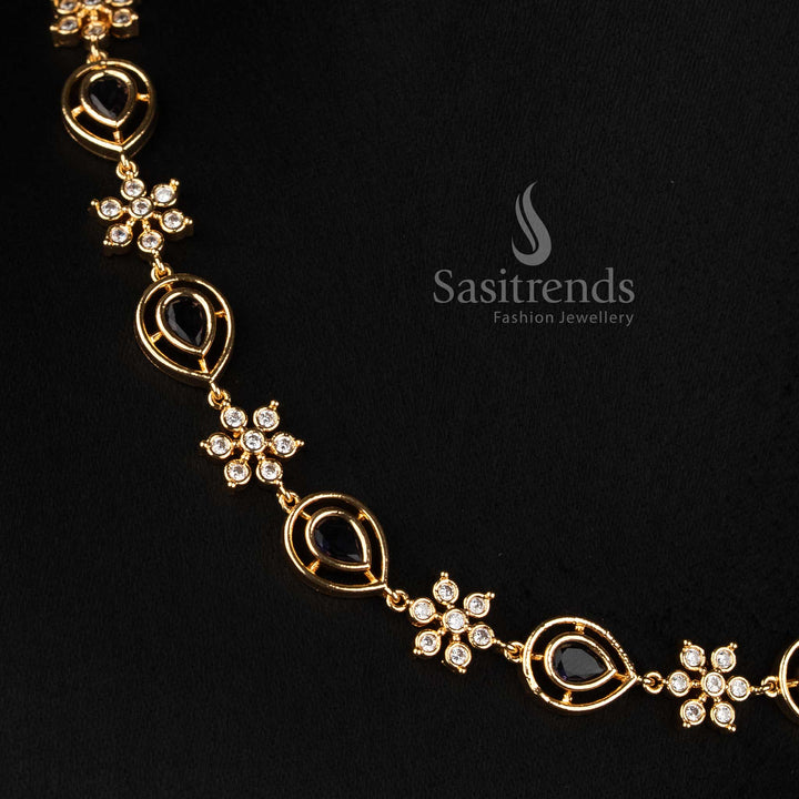 Sasitrends Impon long Addigai floral pear shaped AD stone necklace jewellery set