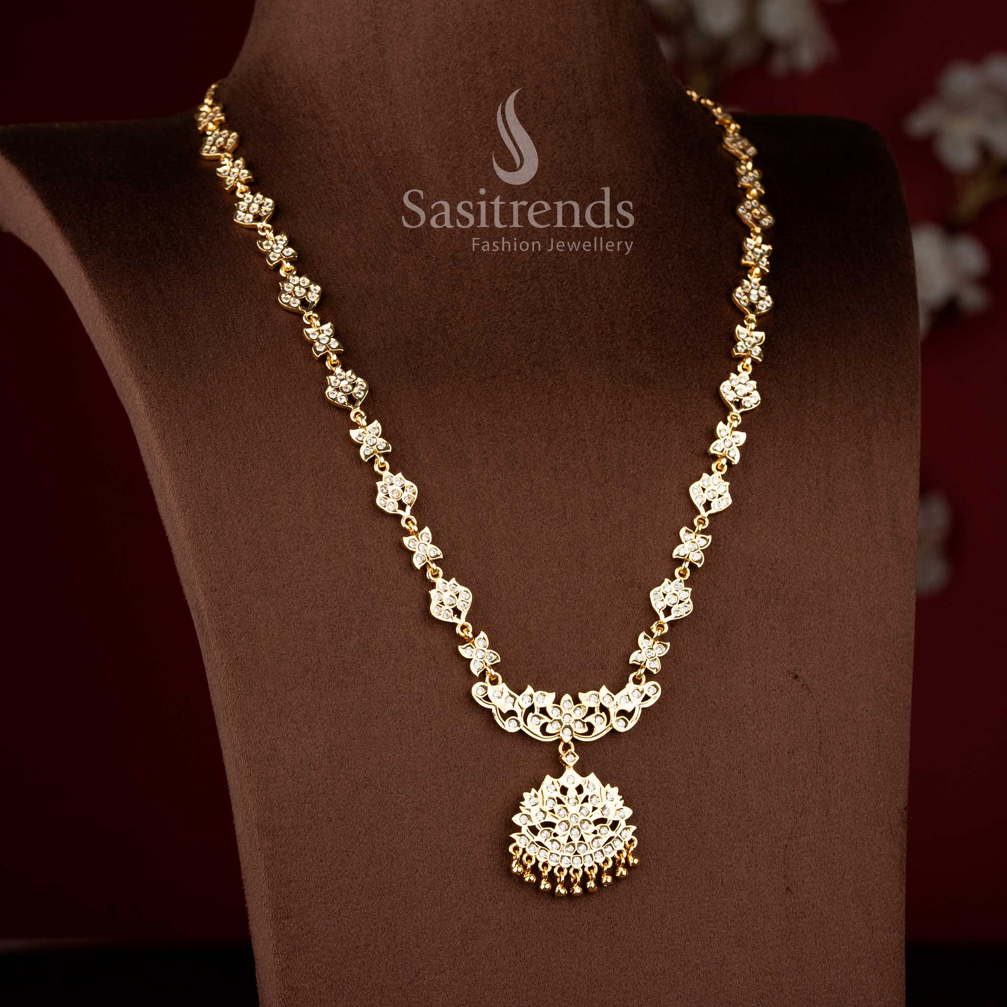Divine Impon micro gold plated white floral mandala long necklace for women, perfect jewellery for wedding wear – Sasitrends