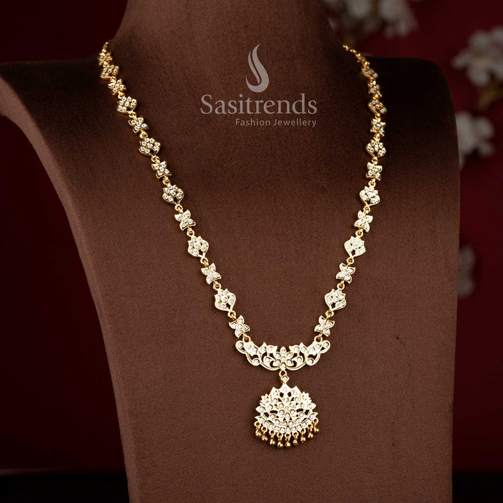 Divine Impon micro gold plated white floral mandala long necklace for women, perfect jewellery for wedding wear – Sasitrends