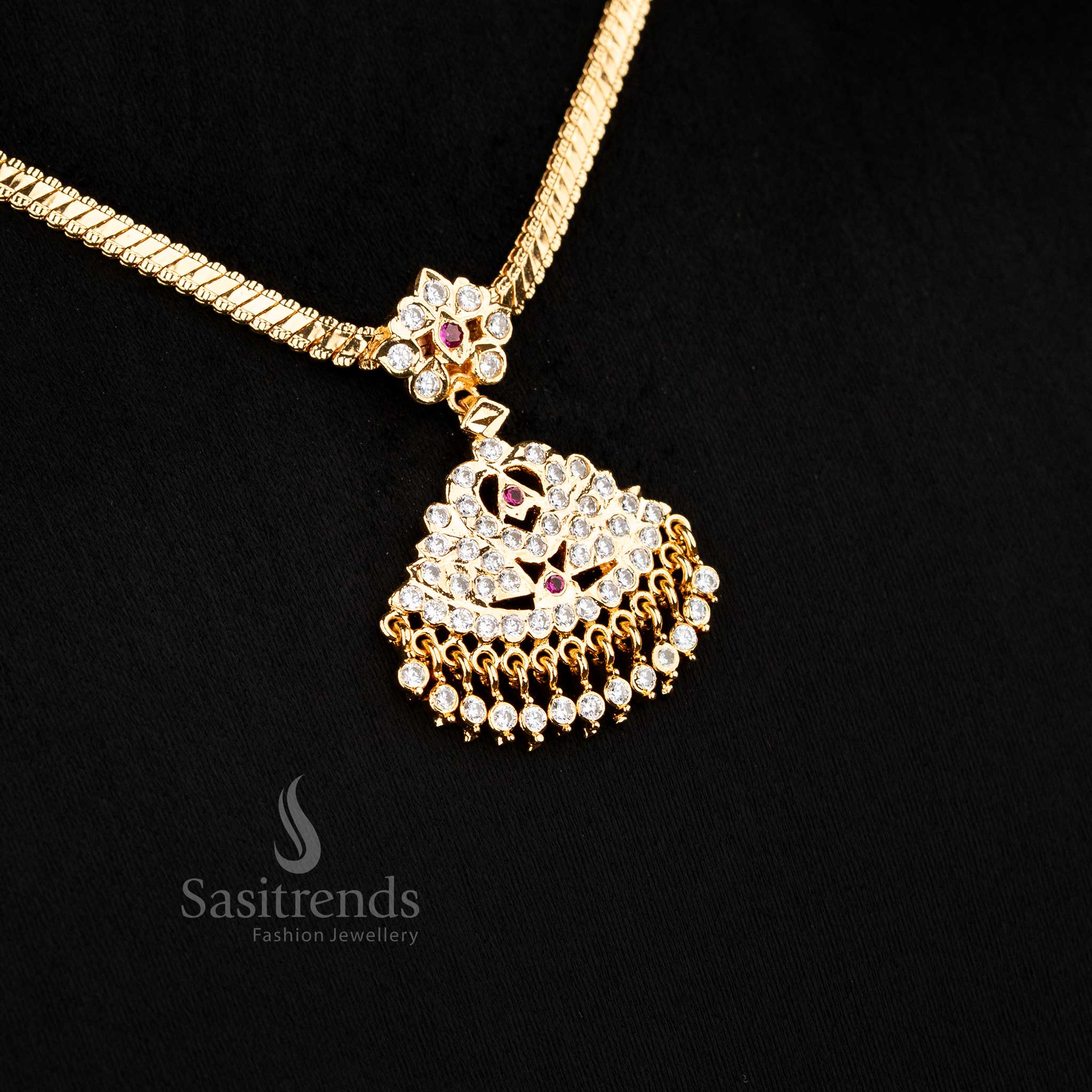 Sasitrends latest micro gold plated addigai pendant necklace crafted with traditional temple inspired design ideal for cultural styling and heritage jewellery collections