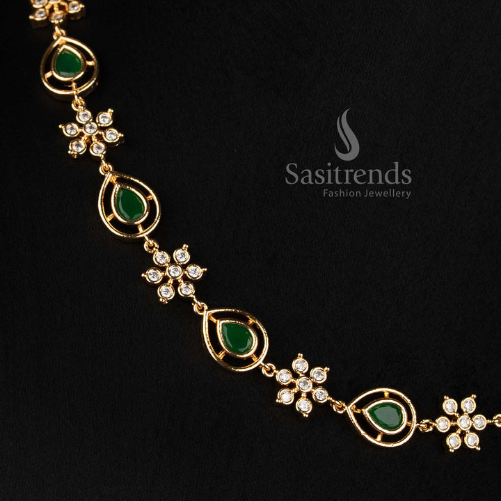 Sasitrends long floral Impon Addigai micro gold plated pear shaped necklace set