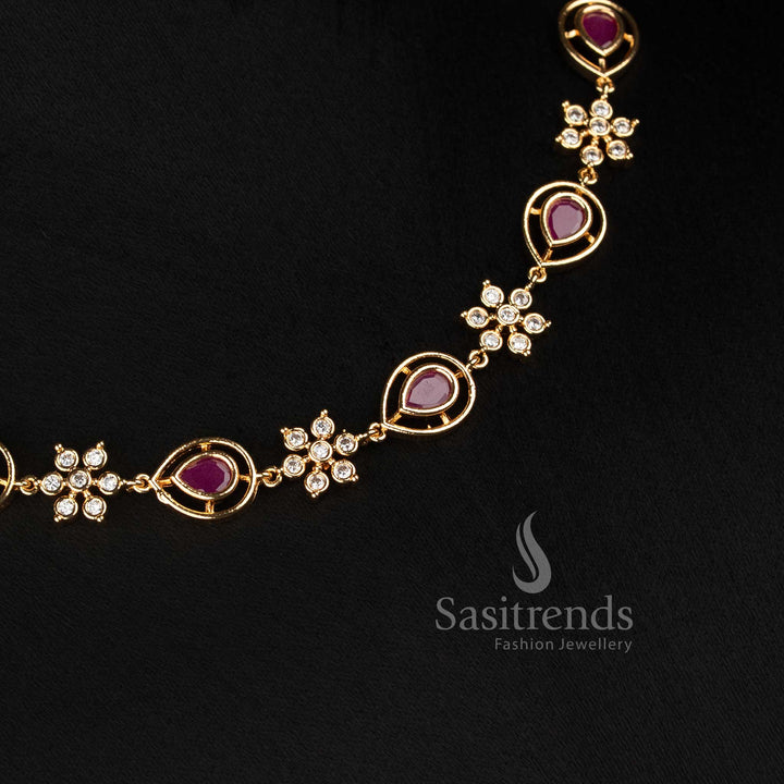 Sasitrends long Impon Addigai micro gold plated pear shaped floral jewellery set
