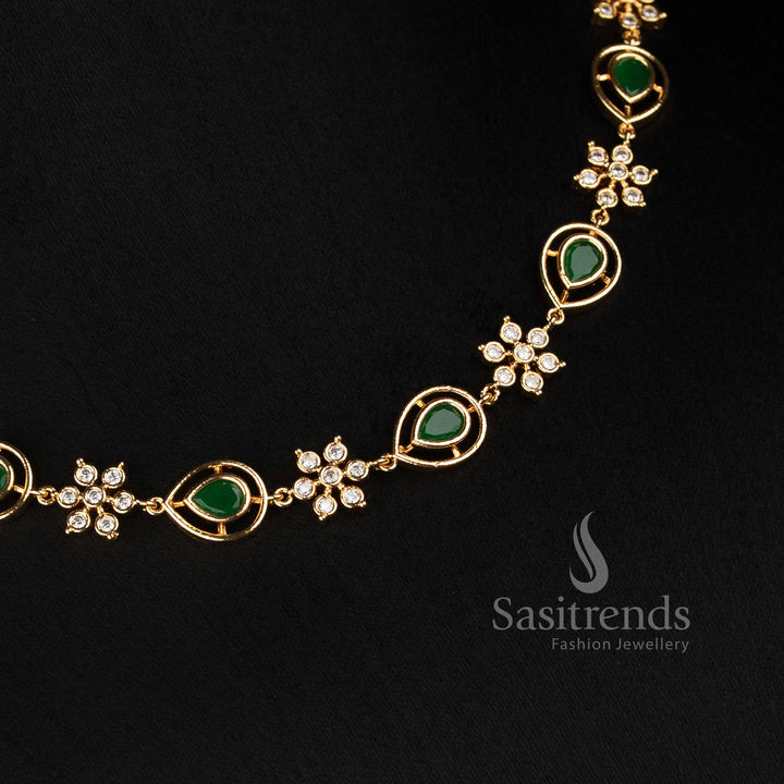 Sasitrends long Impon micro gold plated Addigai floral pear shaped necklace