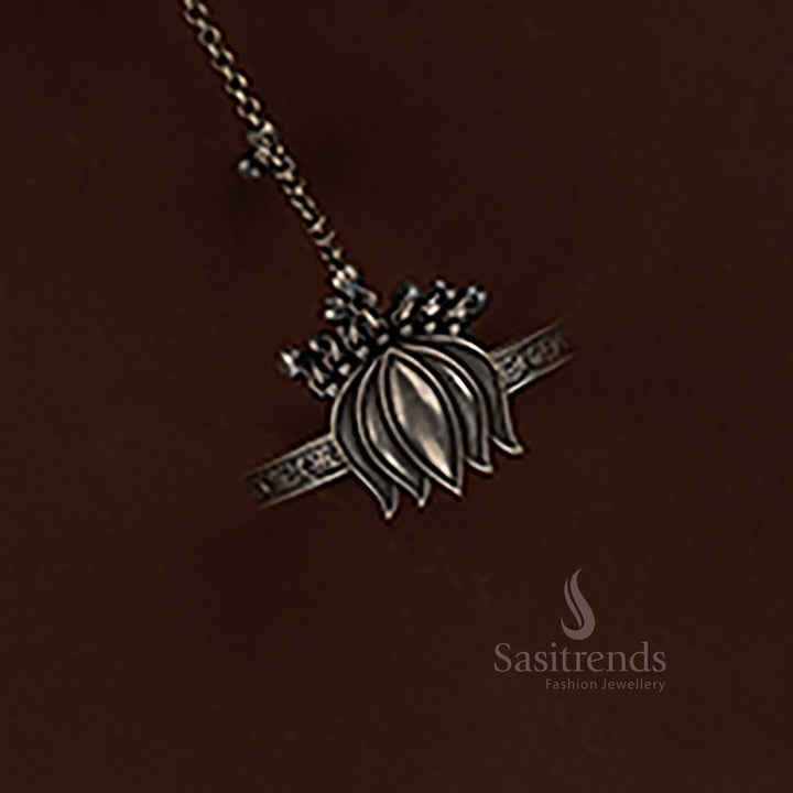 Sasitrends artisan crafted lotus oxidised finger ring and kada bracelet jewellery designed with intricate ethnic detailing perfect for Navarathri festivities, temple gatherings and cultural styling 