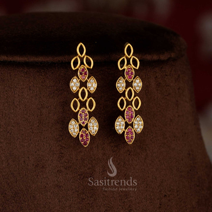 Sasitrends matte gold white ruby American Diamond necklace and earrings set offering a premium rich look for saree and wedding wear