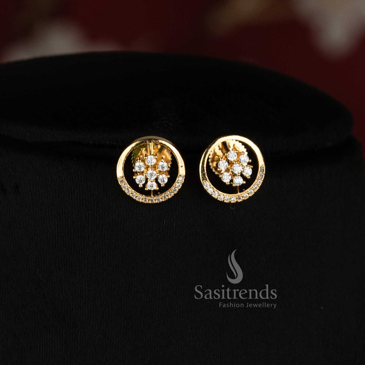 Sasitrends Micro Gold Plated AD stone pendant and stud earring set with elegant round layered structure for celebrations and graceful styling 