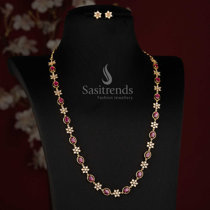 Sasitrends fashionable Impon Addigai jewellery featuring an elegant short and long necklace arrangement with detailed AD stone sections 
