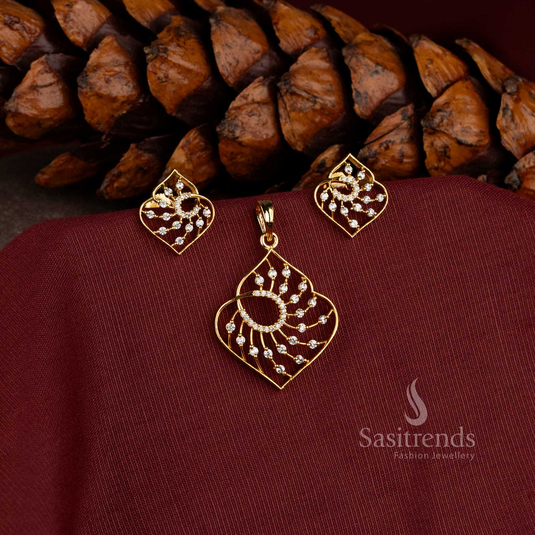 Sasitrends Micro Gold Plated American Diamond Leaf Pattern Jewellery Set with Radiating Stone Design for Wedding & Celebration Wear 