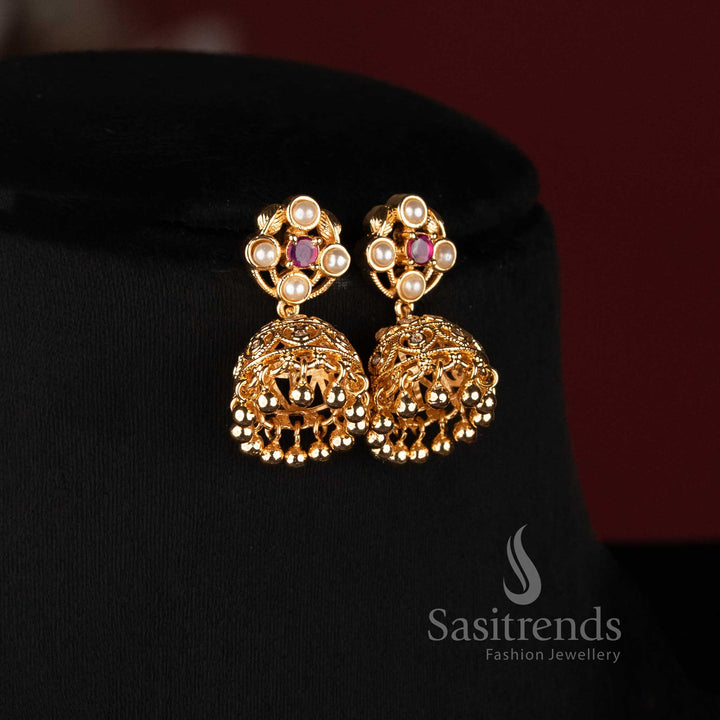 Sasitrends Micro Gold Plated American Diamond floral necklace set with detailed pendant structure for party and occasion wear 