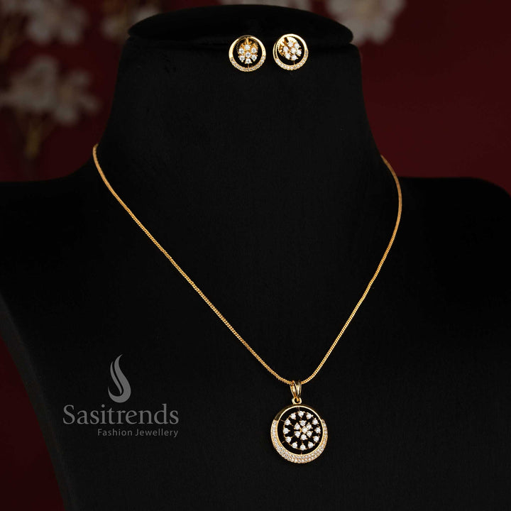 Sasitrends Micro Gold Plated American Diamond round pendant set with circular AD stone border and clustered centre design for festive and occasion wear 