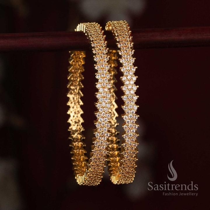Trendy 1 Gram Micro Gold Plated American Diamond Stone Studded Floral Cluster Designer Bangle | Party & Festive Celebrations