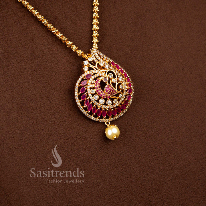 One Gram Micro Gold Plated Peacock Swirl AD Stone Dasavatharam Necklace for Women - Sasitrends
