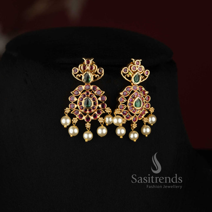 Sasitrends micro gold plated double row AD stone necklace set with pearl drop detailing for traditional wedding wear