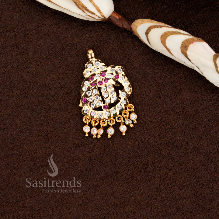 Sasitrends micro gold plated Impon elephant pendant featuring hanging white ruby AD stone drops