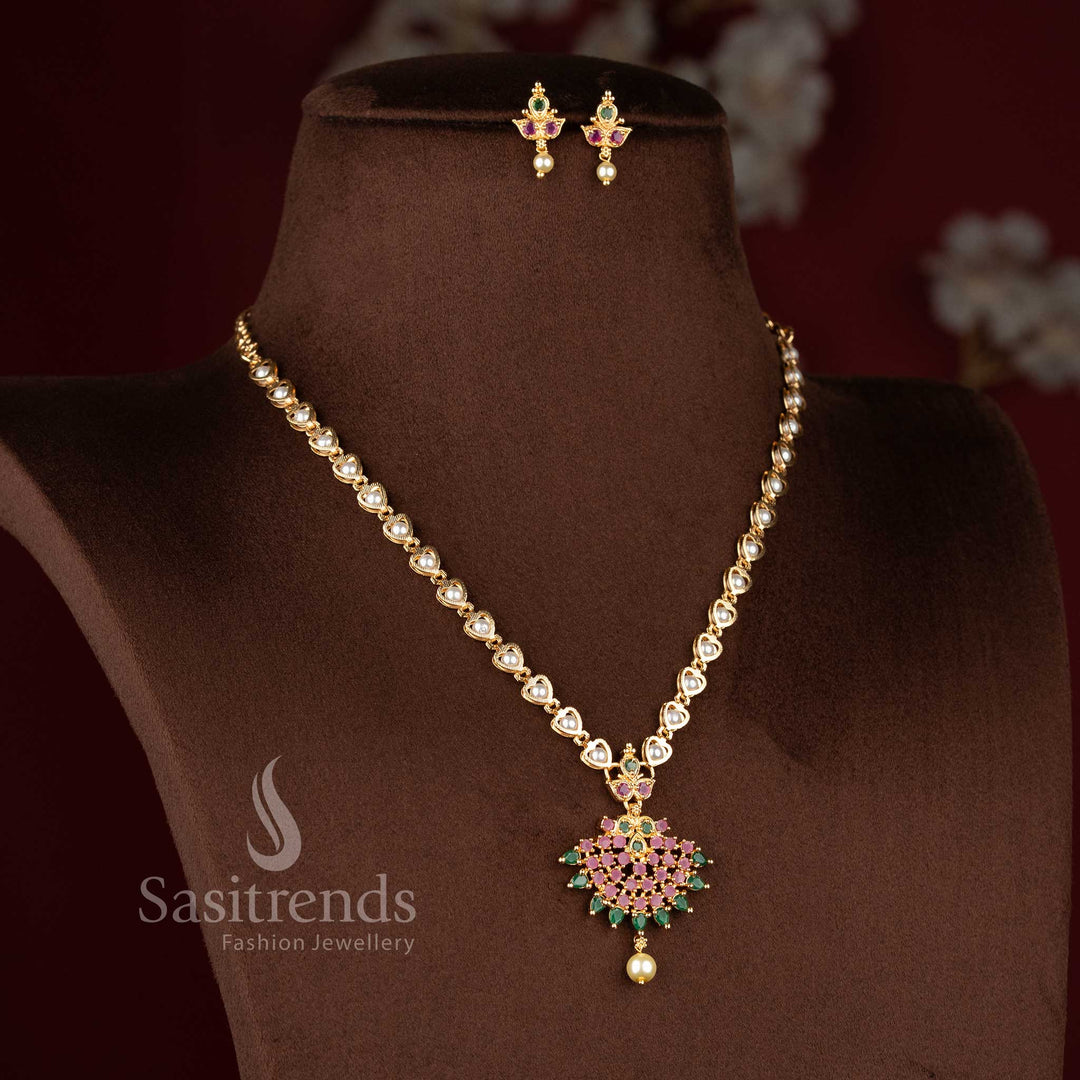 Sasitrends micro gold plated floral chandbali pendant necklace jewellery set featuring pearl drops and elegant traditional design crafted for ethnic styling