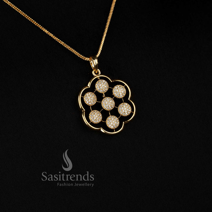Sasitrends Micro Gold Plated floral pattern pendant jewellery set with circular AD stone arrangement and matching studs for graceful everyday styling
