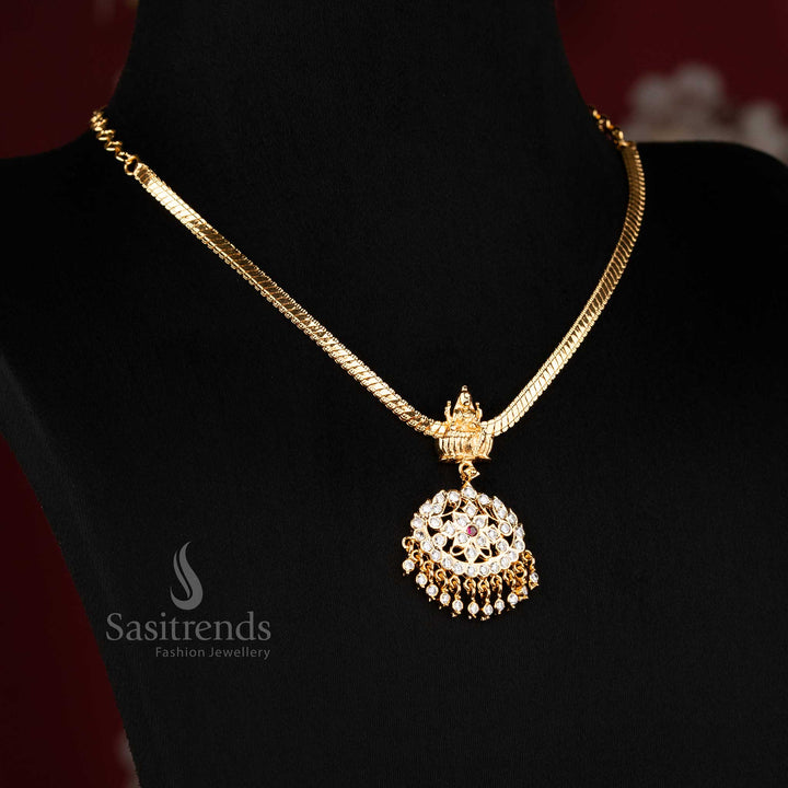 Micro Gold-Plated Floral Pendant Nan Pathakam Addigai Necklace with Lakshmi Motif for Women - Sasitrends