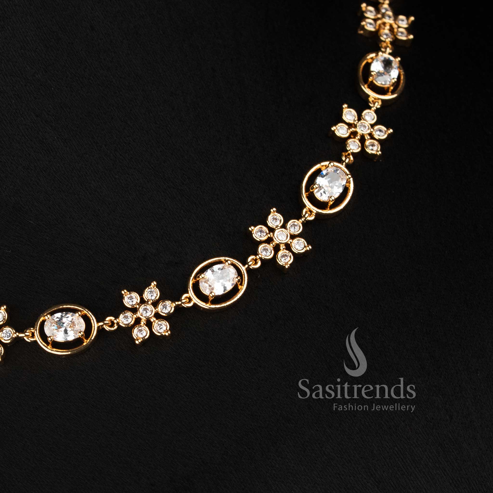Sasitrends micro gold plated Impon Addigai oval floral short and long necklace jewellery