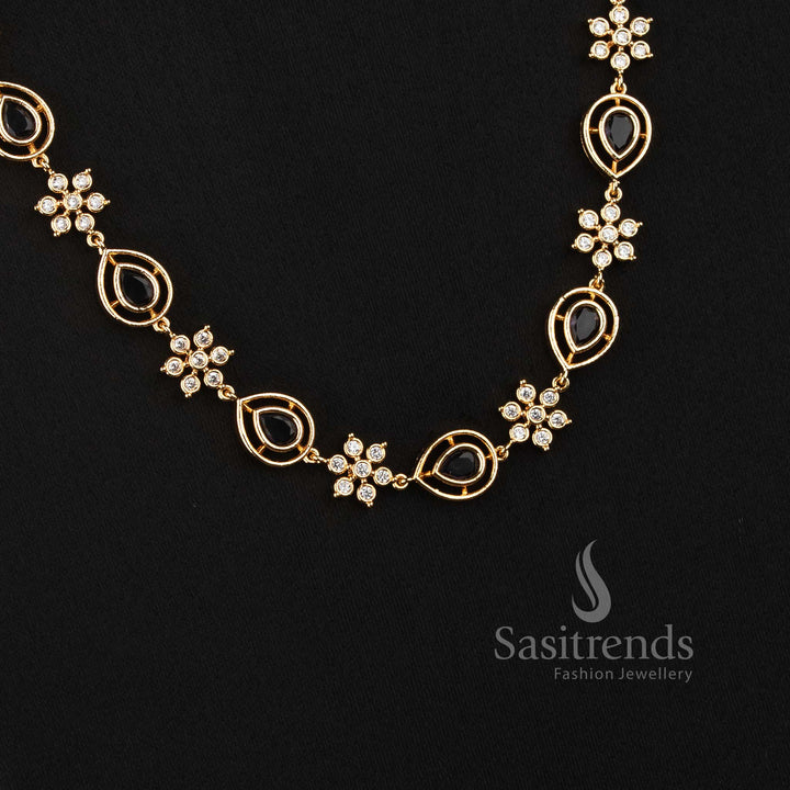 Sasitrends guaranteed micro gold plated Impon Addigai jewellery set with 24K pure gold plating and detailed floral AD stone necklace design 