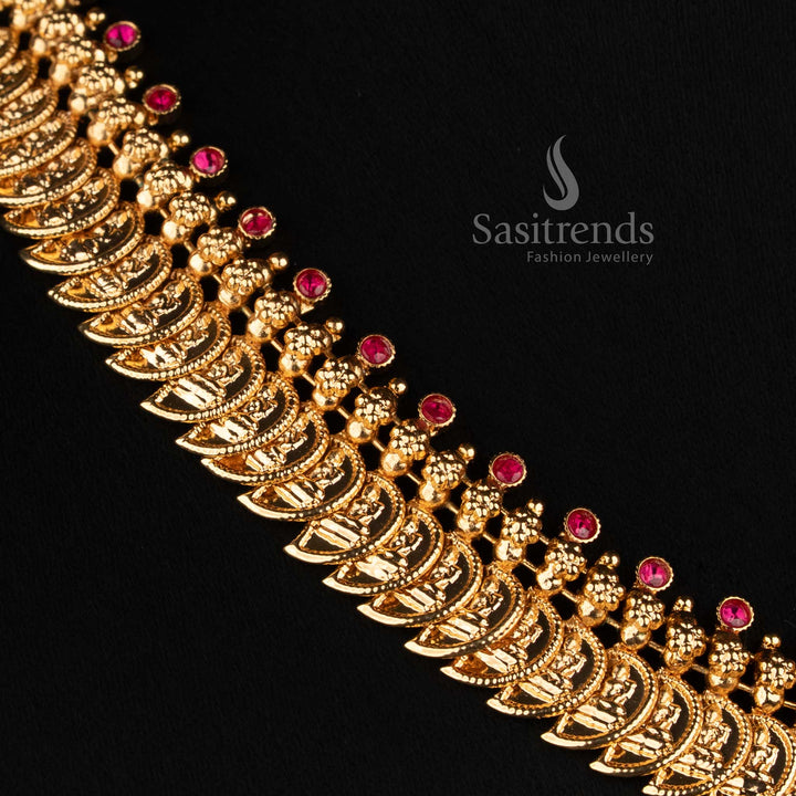 Sasitrends traditional Lakshmi Mango necklace set with layered short and long necklace structure and matching earrings 