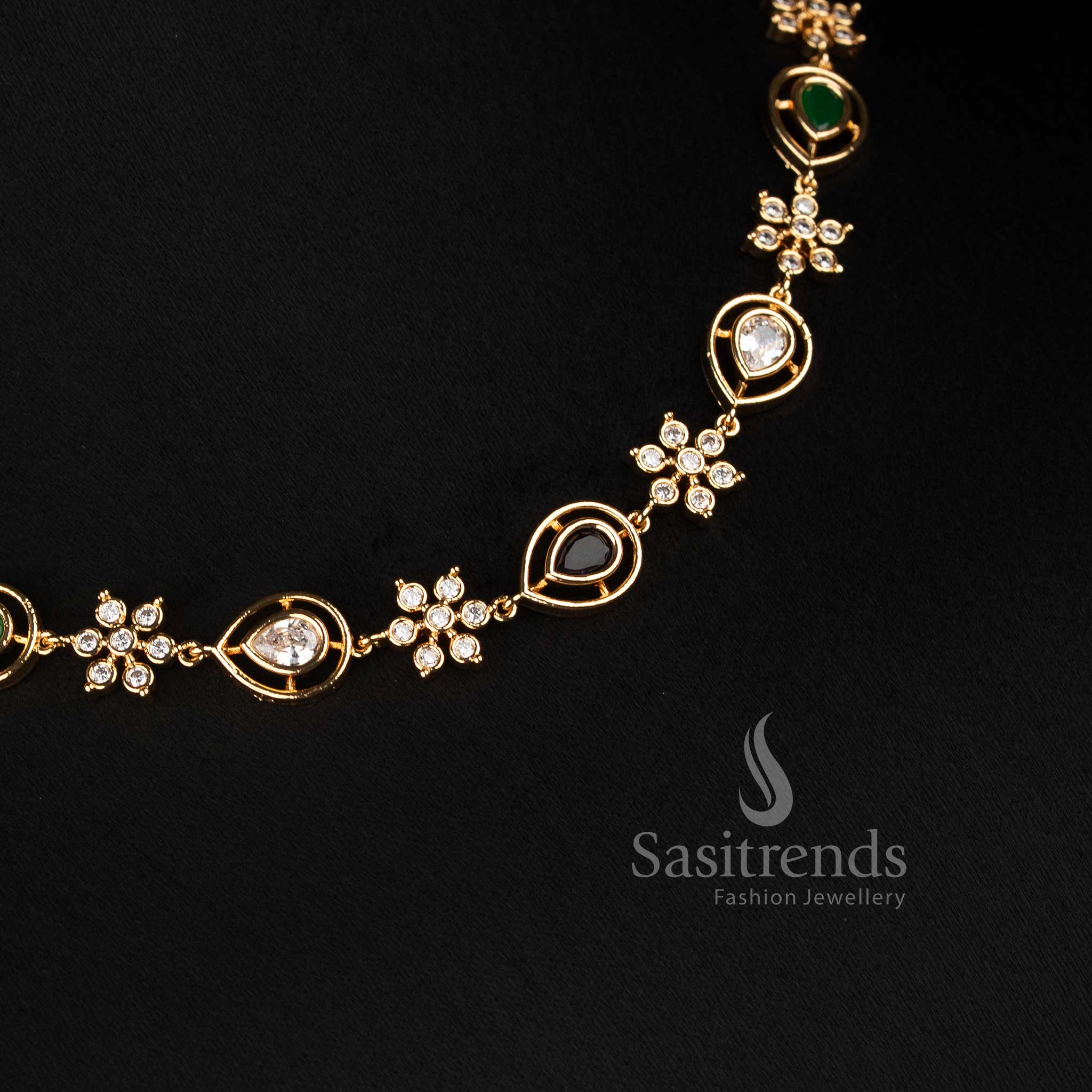 Sasitrends micro gold plated long Impon Addigai pear shaped floral necklace