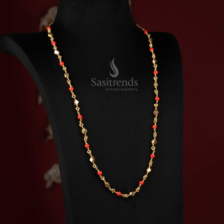 Guaranteed Micro Gold Plated Mangalorean Diamond-Cut Pavalam Chain Necklace for Women – Traditional, Temple & Festive Wear