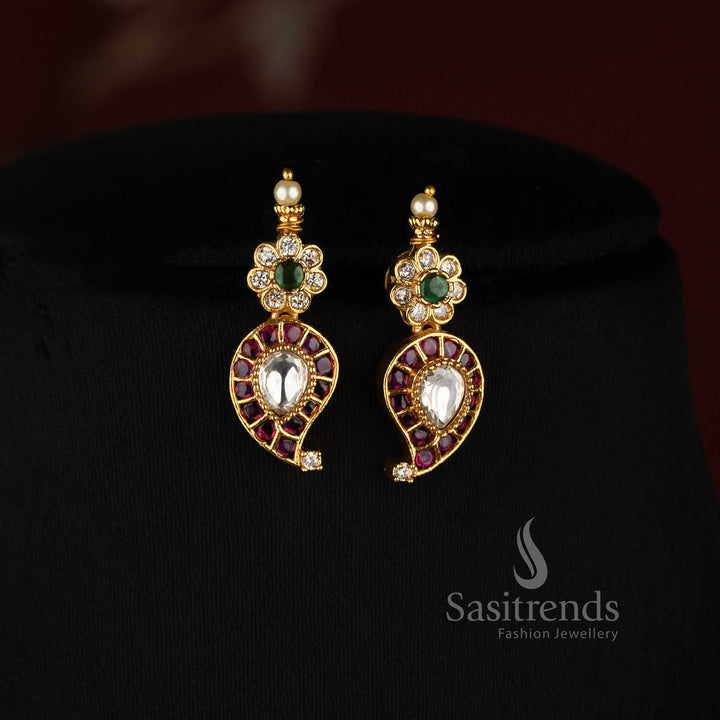 Sasitrends micro gold plated mango paisley AD necklace jewellery set with intricate traditional design and matching earrings
