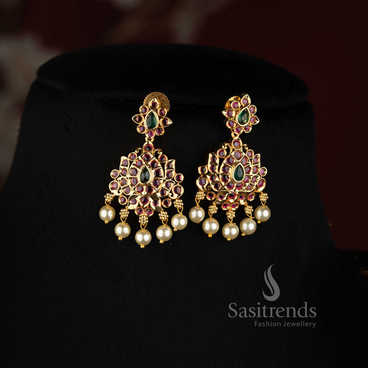 Sasitrends micro gold plated mango paisley AD necklace jewellery set with intricate traditional design and pearl drops
