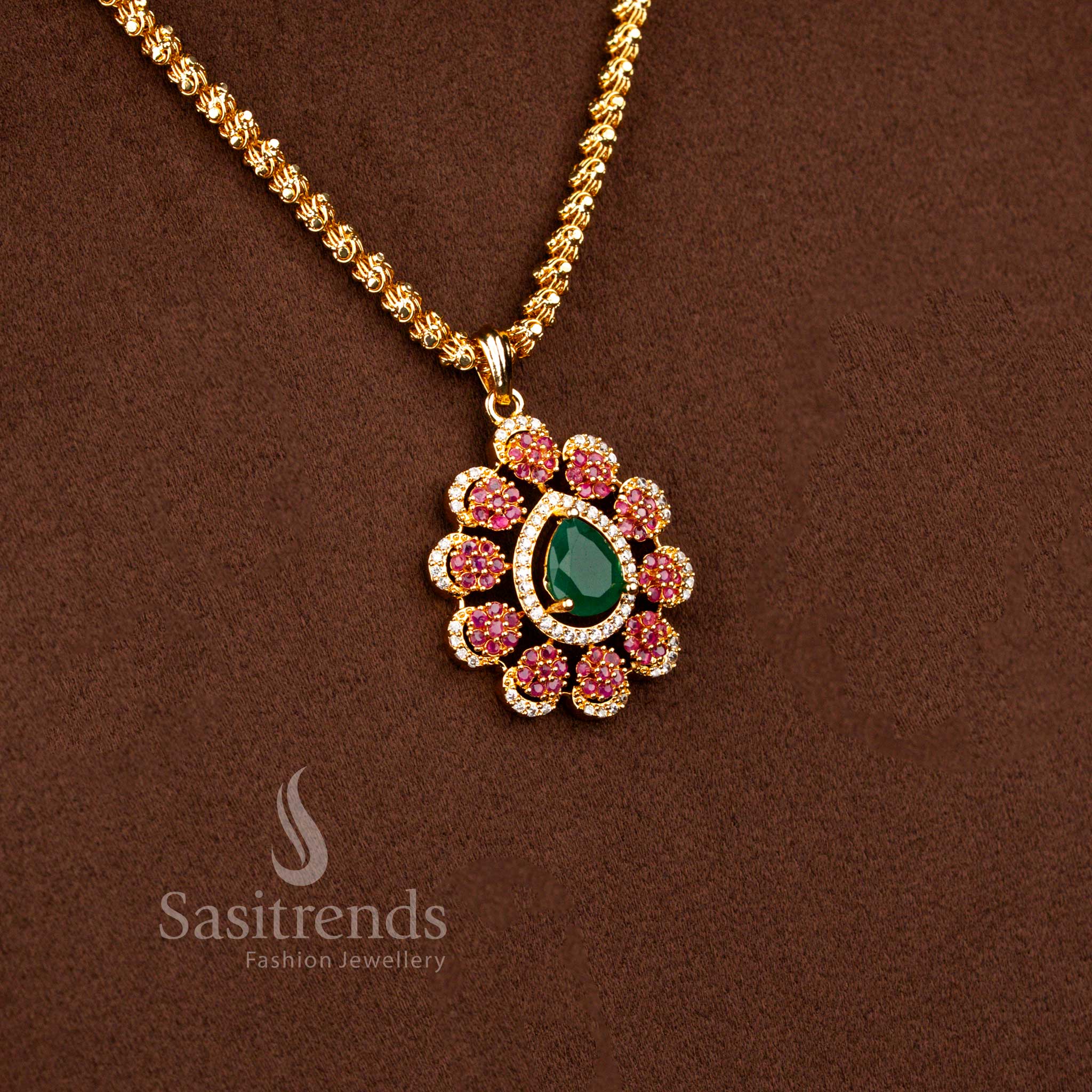Amazing Micro Gold Plated Teardrop Floral Cluster AD Stone Dasavatharam Chain Necklace – Guaranteed Quality - Sasitrends