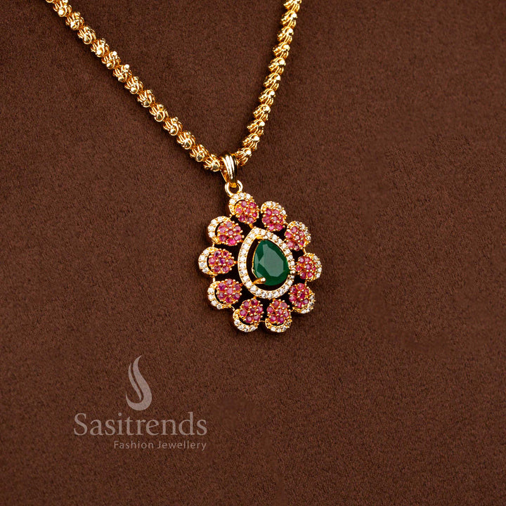 Amazing Micro Gold Plated Teardrop Floral Cluster AD Stone Dasavatharam Chain Necklace – Guaranteed Quality - Sasitrends