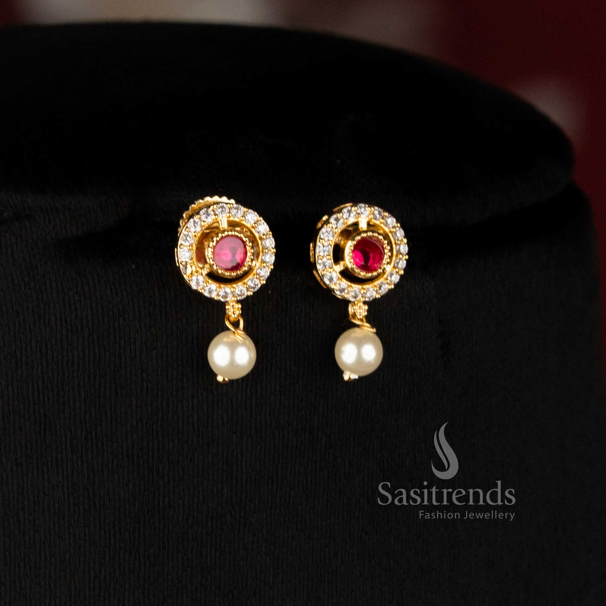 Sasitrends micro gold plated necklace set with clustered AD Stone floral pendant, pearl drops and matching earrings 3039A 