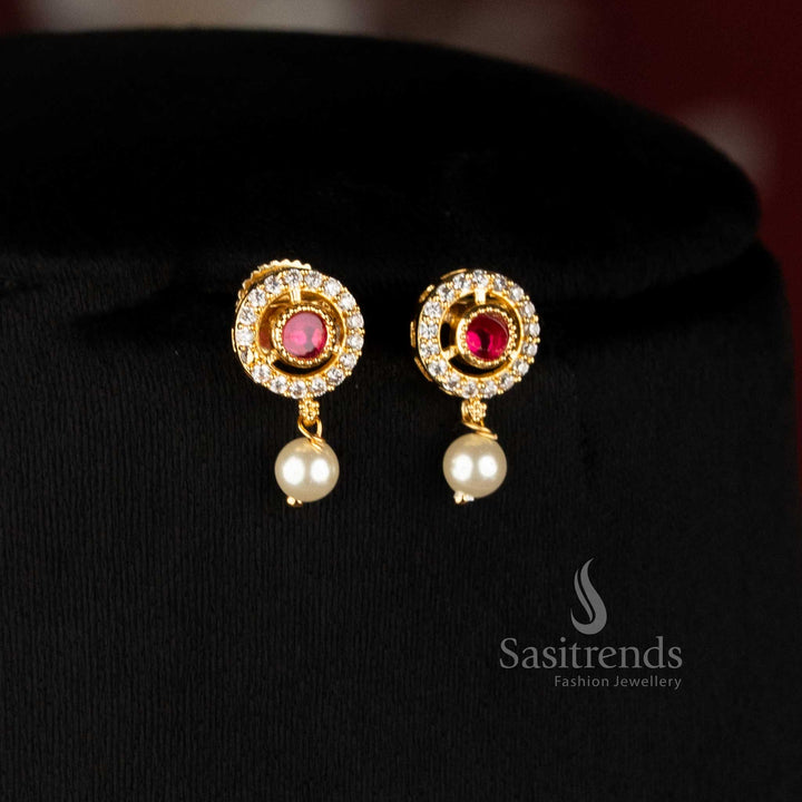 Sasitrends micro gold plated necklace set with clustered AD Stone floral pendant, pearl drops and matching earrings 3039A 