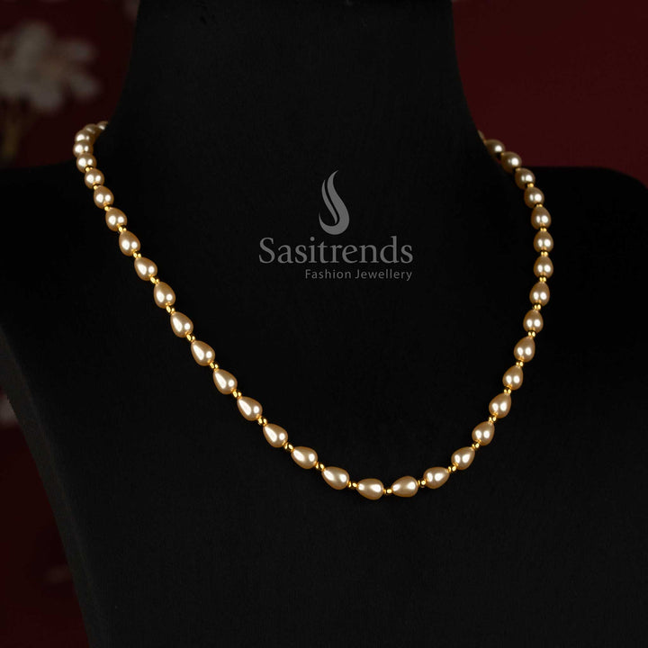 Sasitrends Micro Gold Plated pearl necklace with golden bead centre detailing 1030O 
