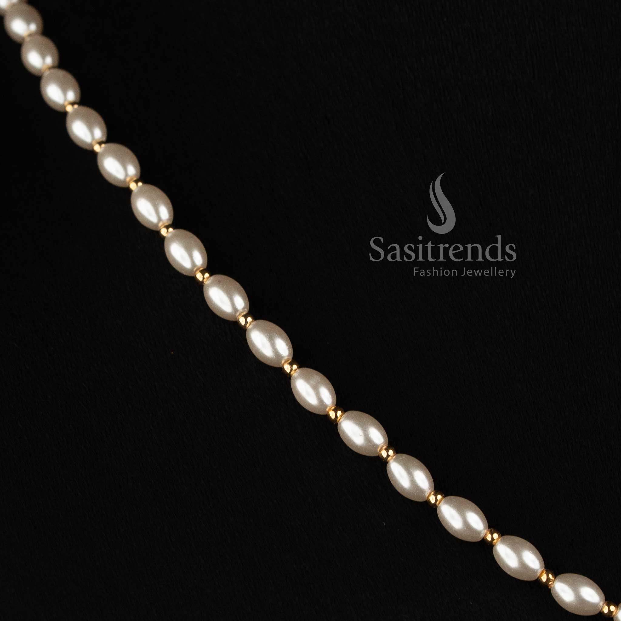Sasitrends elegant Micro Gold Plated oval pearl necklace for pooja and special occasions 