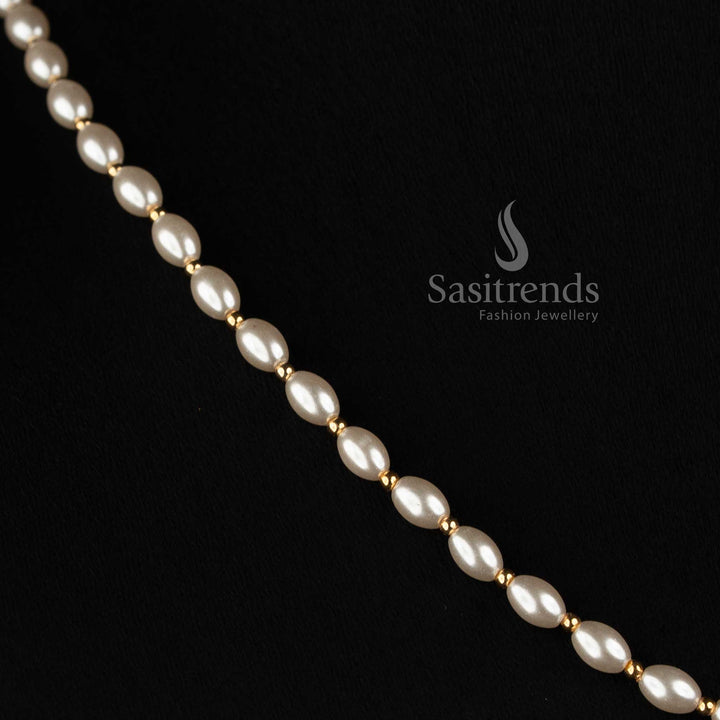 Sasitrends elegant Micro Gold Plated oval pearl necklace for pooja and special occasions 