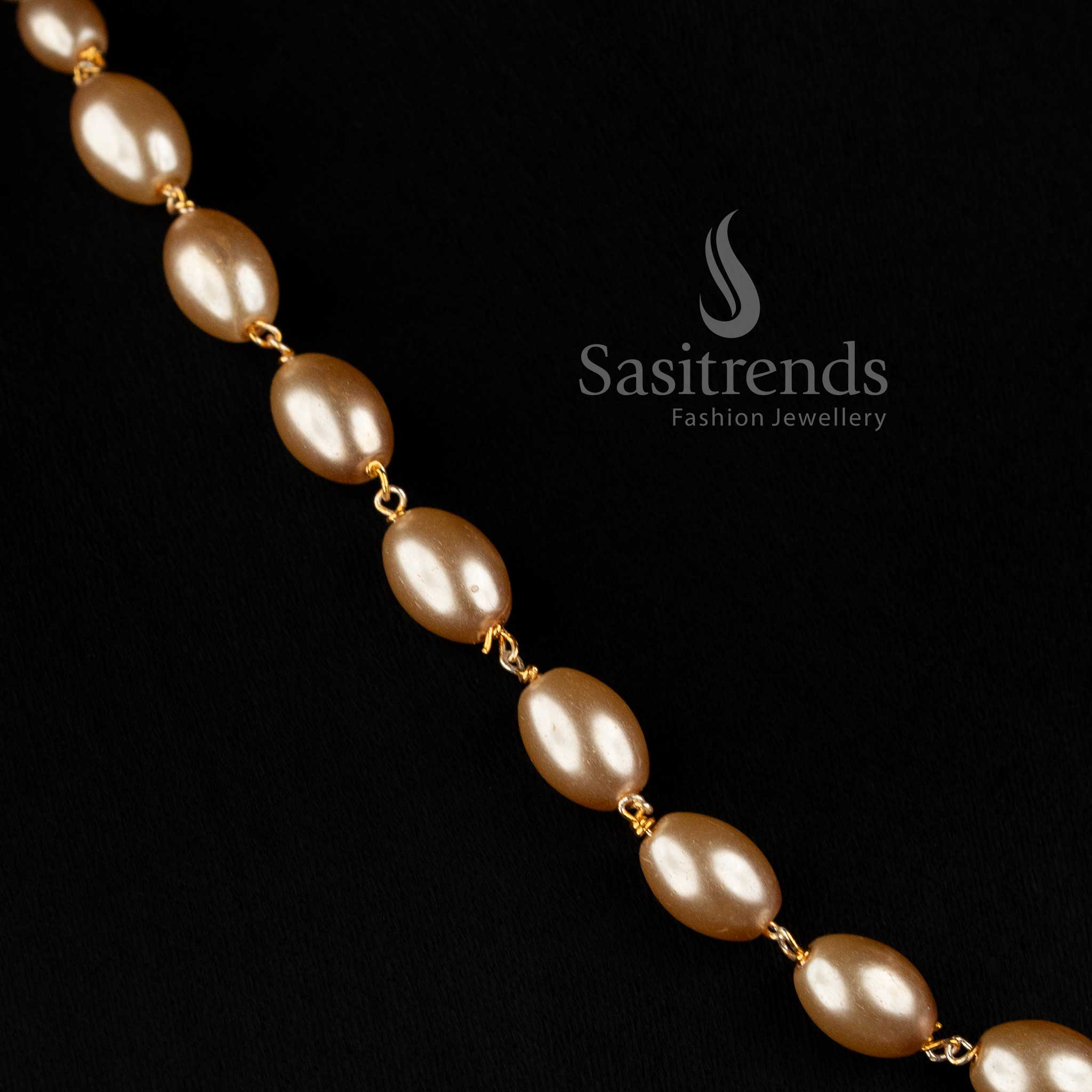 Sasitrends Micro Gold Plated oval pearl link necklace designed for traditional and festive occasions