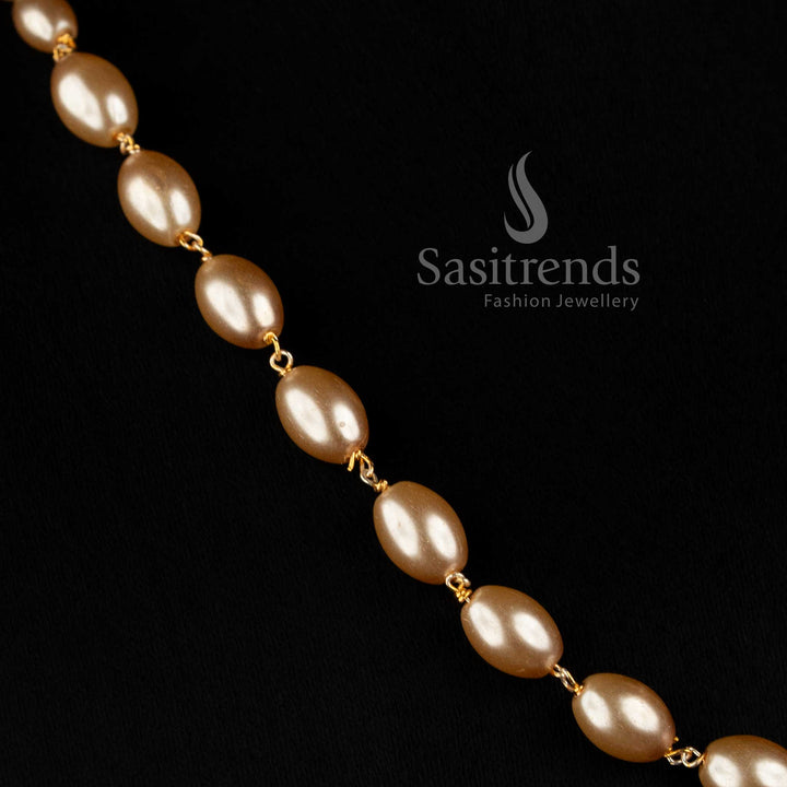 Sasitrends Micro Gold Plated oval pearl link necklace designed for traditional and festive occasions