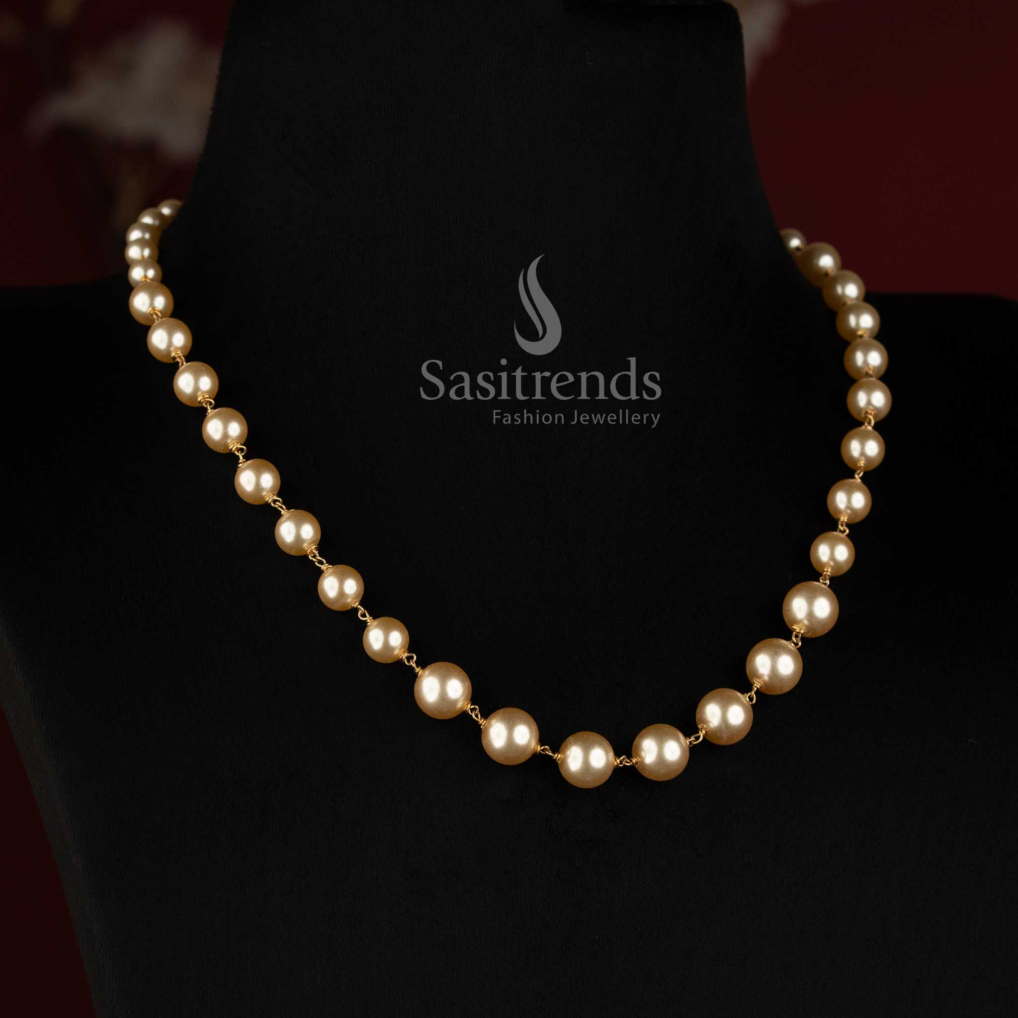 Sasitrends elegant Micro Gold Plated single strand pearl necklace with graduated design 