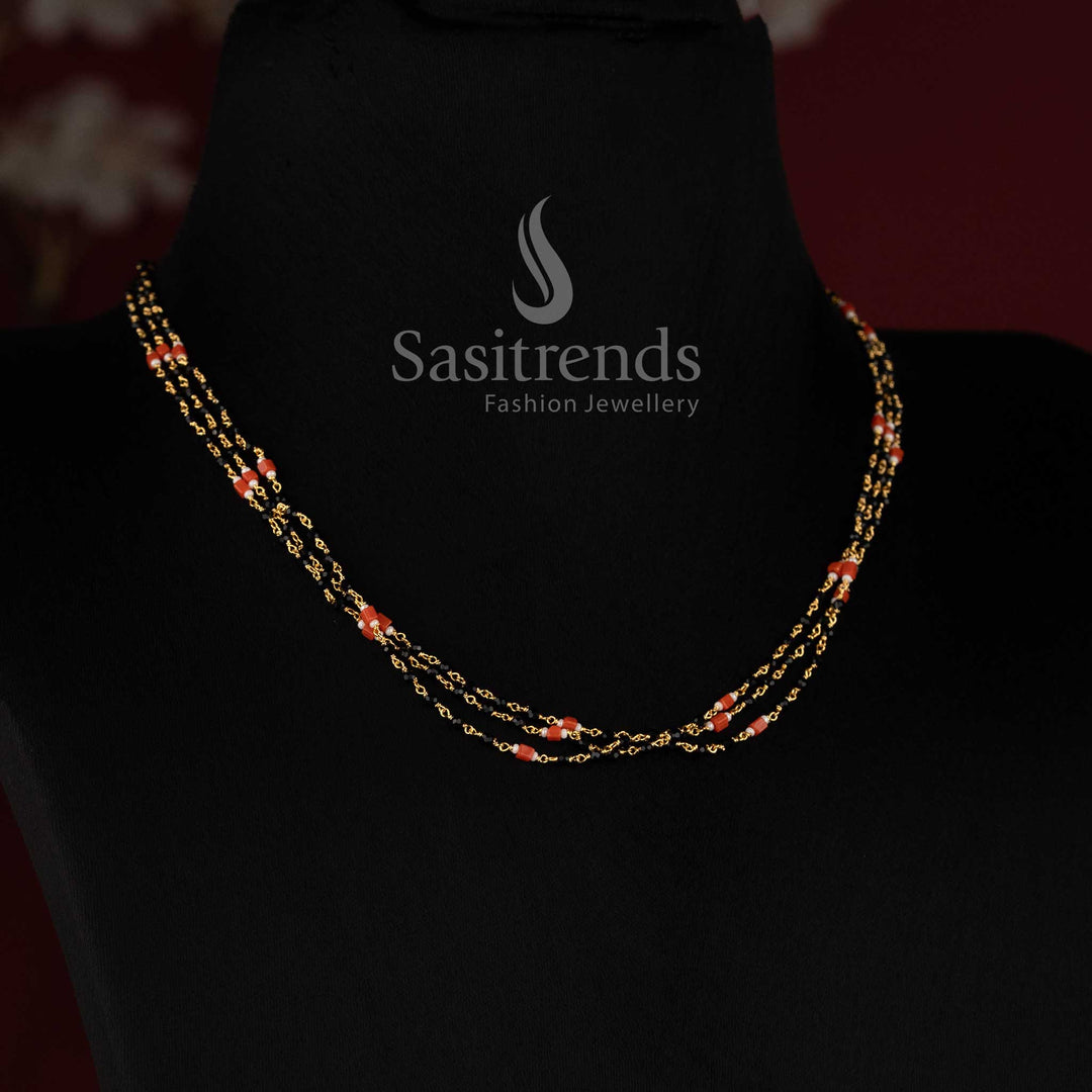 Micro Gold Plated Cubic Zirconia triple-strand necklace for Onam, weddings and traditional ethnic occasions 