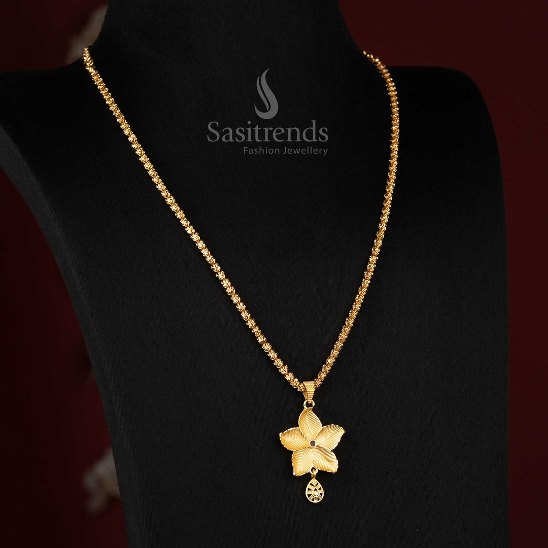 Traditional micro gold plated twisted rope 5 petal flower pendant necklace for women, perfect for cultural events – Sasitrends