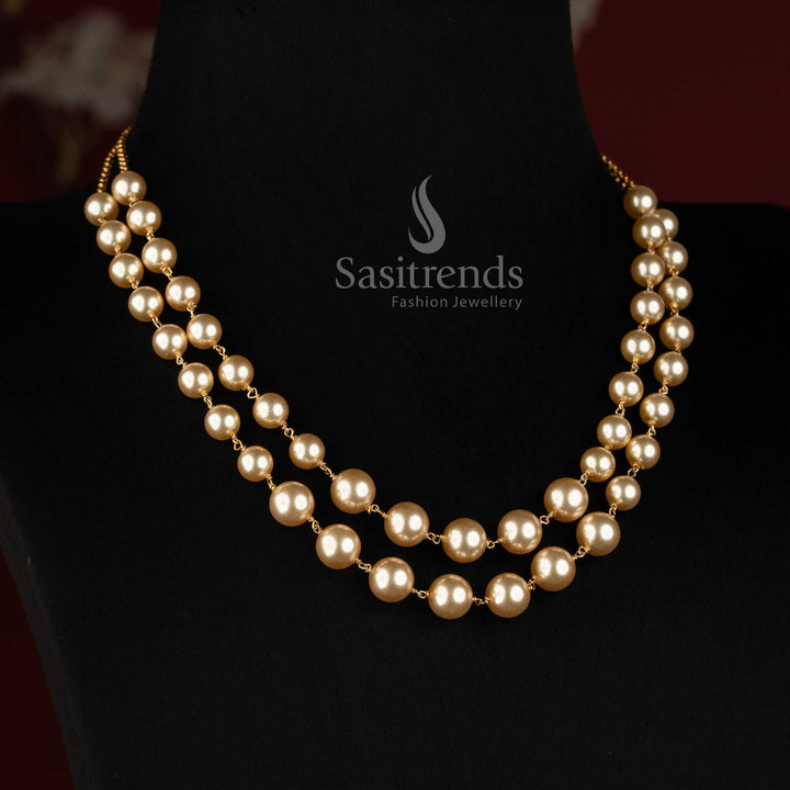 Sasitrends Micro Gold Plated two-layer pearl necklace with graduated round pearl arrangement 