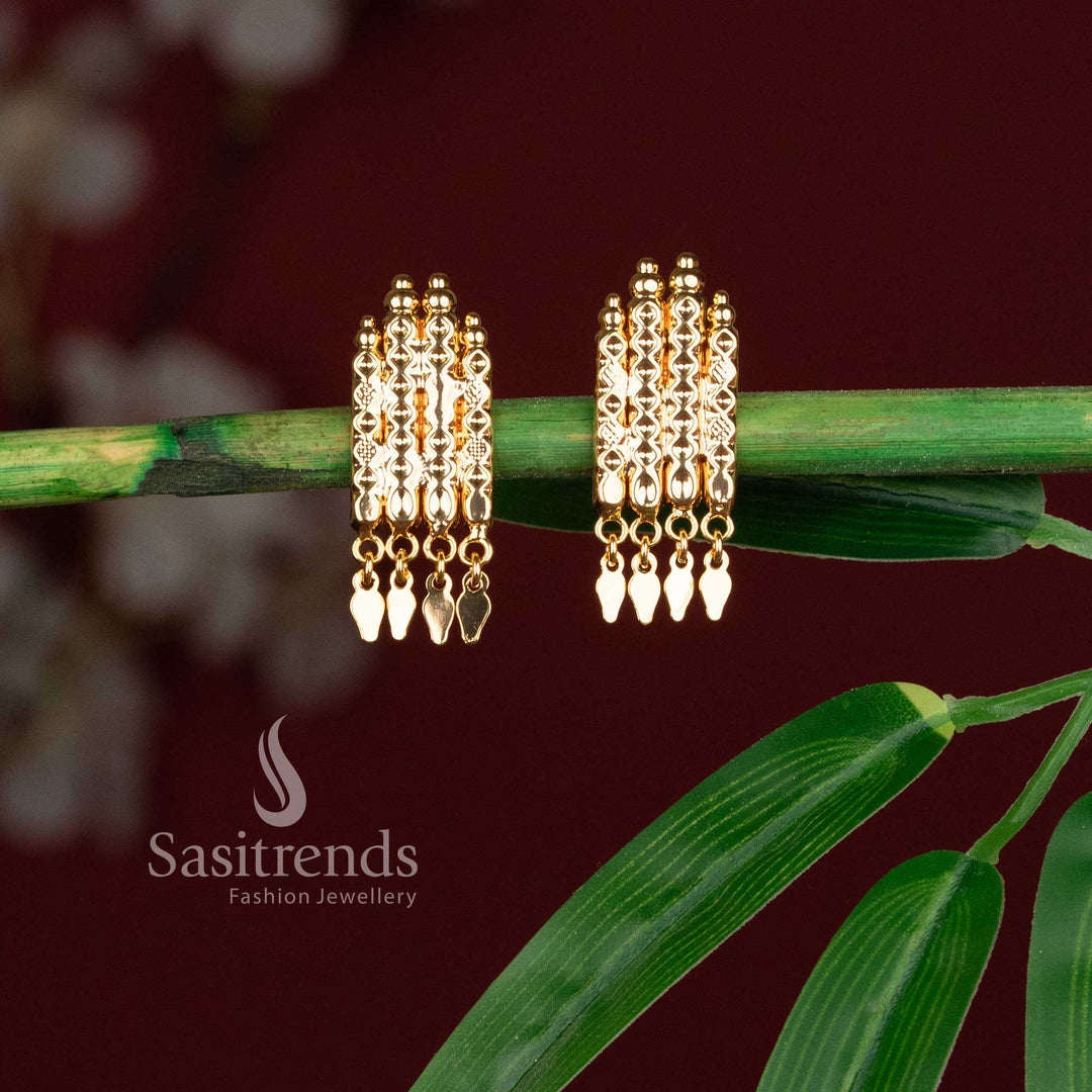 Sasitrends 24k micro gold plated cascade tassel earrings with vertical bar design and hanging drop elements