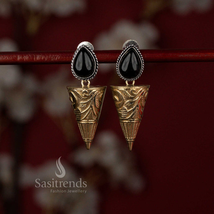 Oxidised Silver Teardrop-to-Cone Stud Earrings for Evening Cafés, Art Walks, and Casual Meetups